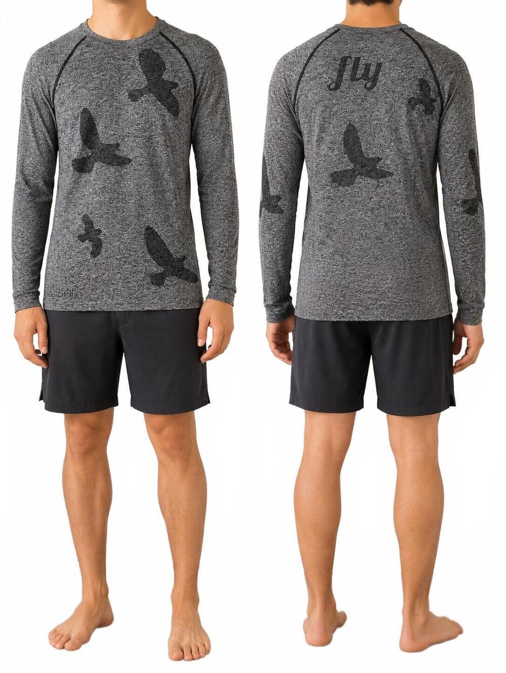 Oiselle Long Sleeve Athletic Top Featuring A Heather Gray And Black De